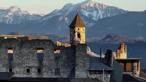 Schloss Landskron Villach Österreich Luftaufnahme Reisefotos — Stockvideo