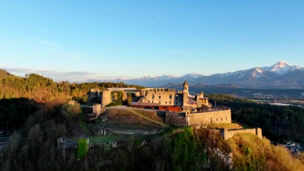 Zamek Landskron Villach Austria Zdjęcia Powietrza — Wideo stockowe