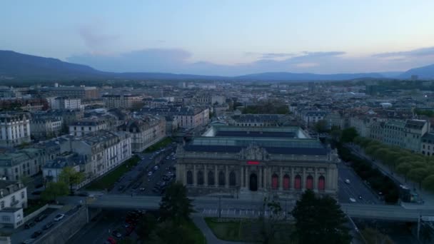 Cenevre Şehri Akşam Görüşü Geneva Switzerland Avrupa Nisan 2023 — Stok video