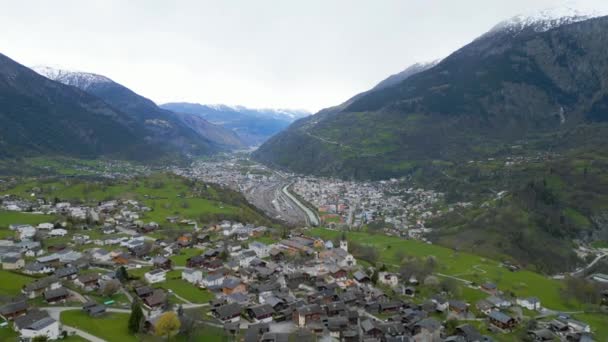 Stadt Brig Glis Der Schweiz Luftaufnahme Drohne — Stockvideo