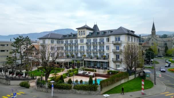 Grand Hotel Lac Ciudad Vevey Vevey Suiza Europa Abril 2023 — Vídeos de Stock