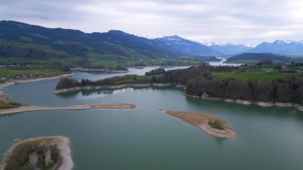 Lac Gruyère Suisse Vue Aérienne Par Drone — Video