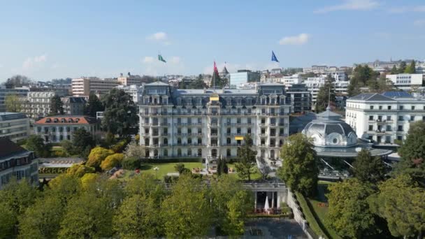 Lozan Daki Beau Rivage Palace Oteli Lausanne Switzerland Europe Nisan — Stok video