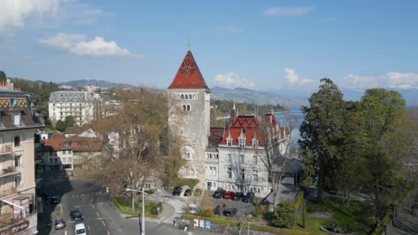 Kasteel Ouchy Lausanne Lausanne Zwitserland Europa April 2023 — Stockvideo