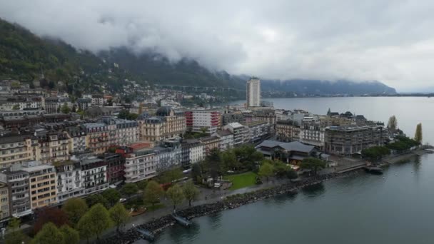 City Montreux Felülről Légi Felvétel Drónnal — Stock videók