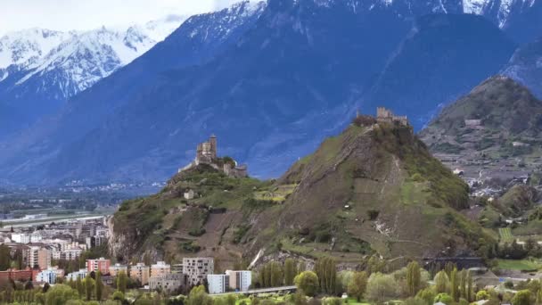 Sion Switzerland Również Nazywa Sitten Valere Castle Tourbillon Castle Widok — Wideo stockowe