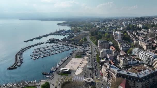 Riviera Lausanne Ouchy Cima Visão Aérea Por Drone — Vídeo de Stock