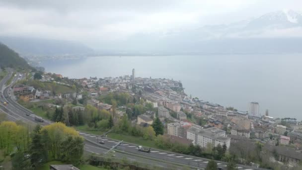 Letecký Pohled Město Montreux Letecký Pohled Dronem — Stock video