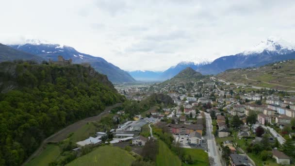 Valere Slott Staden Sion Schweiz Flygfoto Med Drönare — Stockvideo