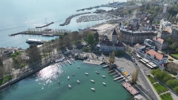Vlucht Lausanne Ouchy Luchtfoto Met Drone — Stockvideo