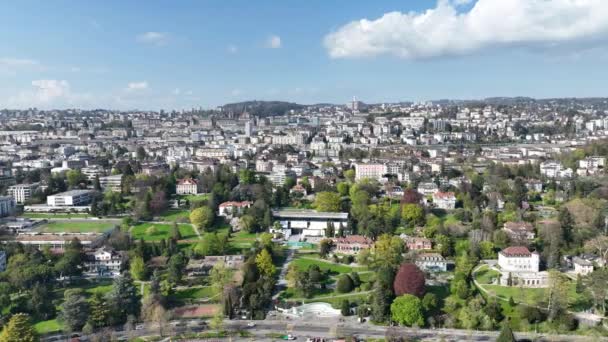 Město Lausanne Shora Letecký Pohled Dronem — Stock video