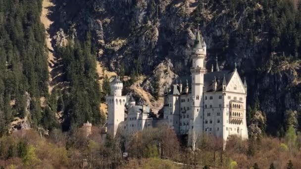 Flygfoto Över Berömda Neuschwanstein Slott Tyskland Flygfoto — Stockvideo