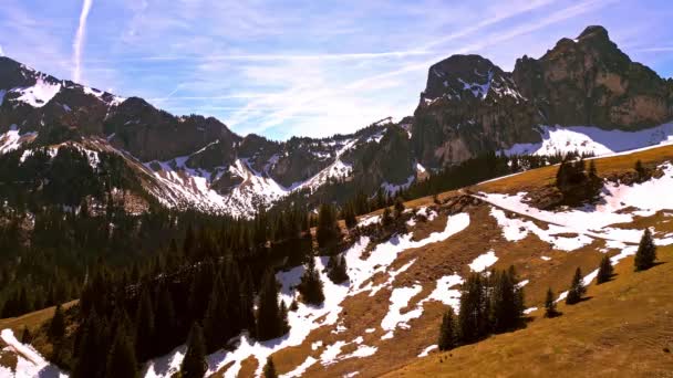 Vol Dessus Une Magnifique Chaîne Montagnes Dans Les Alpes Étonnante — Video