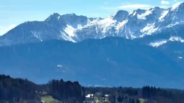 Bela Gama Montanhas Cobertas Neve Nos Alpes Austríacos Viagens Fotografia — Vídeo de Stock