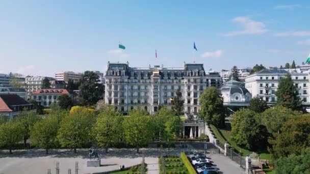 Beau Rivage Palace Hotel Lausanne Lausanne Schweiz Europa April 2023 — Stockvideo