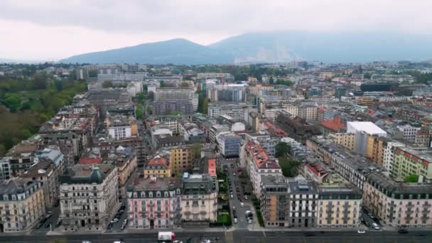 Yukarıdan Cenevre Şehri Panoramik Manzara Geneva Switzerland Europe Nisan 2023 — Stok video
