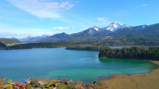 Krásné Jezero Faak Rakousku Také Volal Faaker See Letecký Pohled — Stock video