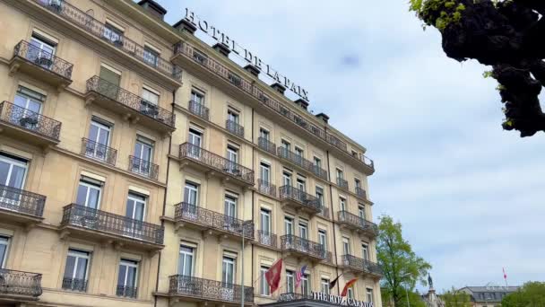 Ritz Carlton Hotel Paix Geneva Geneva Switzerland Europe April 2023 — 图库视频影像