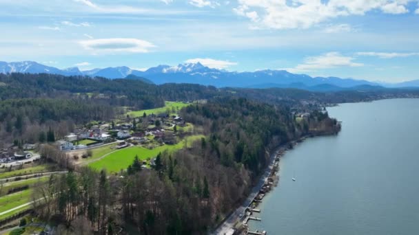 Lacul Minunat Woerthersee Din Austria Vedere Aeriană Fotografie Călătorie — Videoclip de stoc