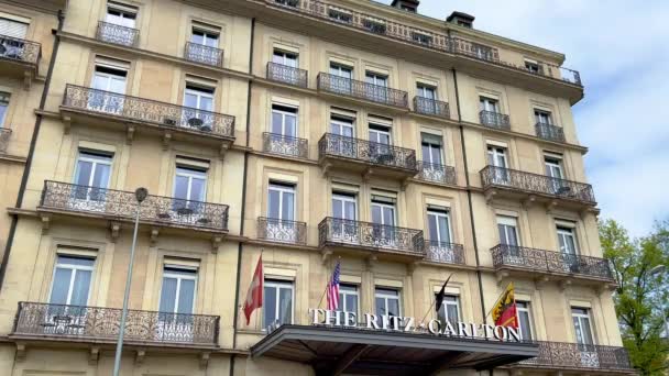 Ritz Carlton Hotel Paix Geneve Geneva Switzerland Europe April 2023 — Stockvideo