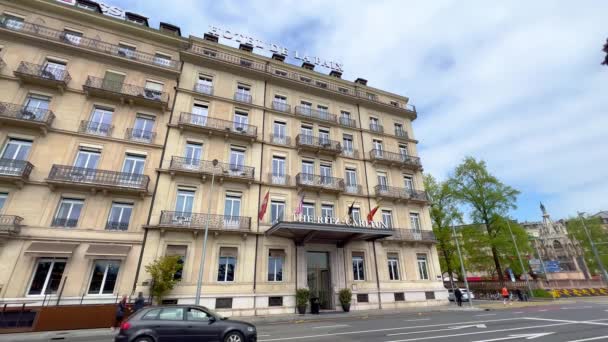 Ritz Carlton Hotel Paix Ženevě Geneva Švýcarsko Europe Dubna 2023 — Stock video