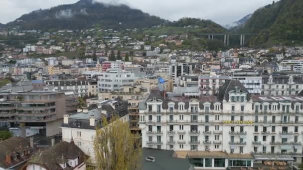 Stad Montreux Zwitserland Van Bovenaf Montreux Switzerland Europe April 2023 — Stockvideo