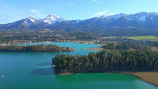 Hermoso Lago Faak Austria También Llamado Faaker Ver Vista Aérea — Vídeos de Stock