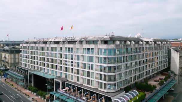 Berömda Hotel Fairmont Grand Hotel Geneve Geneve Geneva Switzerland Europe — Stockvideo