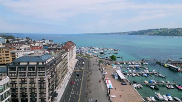 Город Женева Швейцарии Озером Леман Женева Switzerland Europe Апреля 2023 — стоковое видео