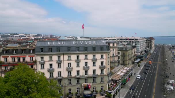 Знаменитий Готель Beau Rivage Женеві Швейцарія Geneva Switzerland Europe April — стокове відео
