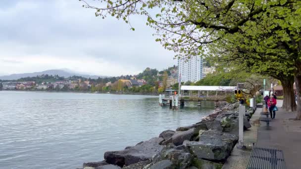 Montreux Riviera Lakeside Promenade Montreux Zwitserland Europa April 2023 — Stockvideo