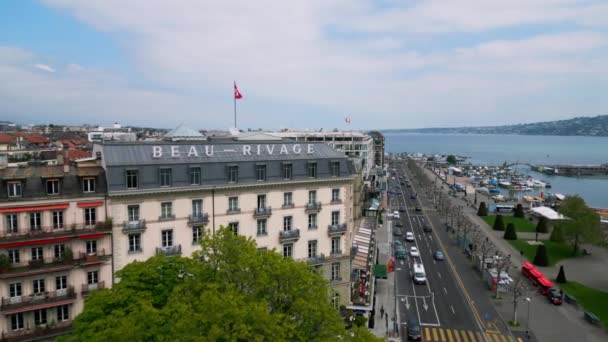 Beroemd Hotel Beau Rivage Stad Genève Zwitserland Geneva Switzerland Europe — Stockvideo