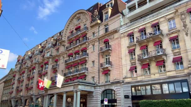 Lausanne Palace Hotel Het Centrum Van Stad Lausanne Zwitserland Europa — Stockvideo