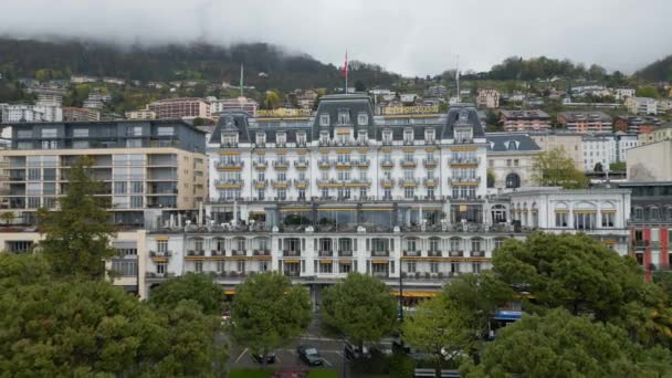Grand Hotel Suisse City Centre Mont Montreux Switzerland Europe April — 图库视频影像
