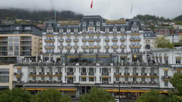 Grand Hotel Suisse Montreux Centrum Montreux Switzerland Europe April 2023 — Stockvideo