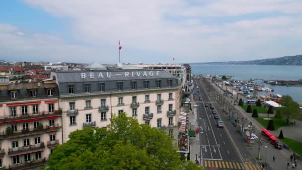 Hotel Beau Rivage Genf Svájc Geneva Switzerland Európa 2023 Április — Stock videók