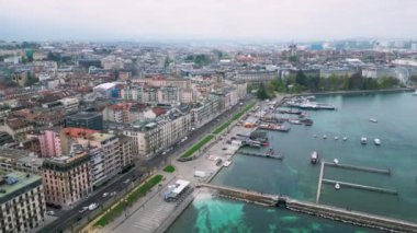 Yukarıdan Cenevre Şehri - panoramik manzara - insansız hava aracı tarafından gökyüzü görüntüsü