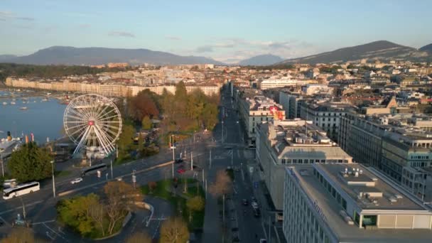 Город Женева Швейцарии Сверху Вид Воздуха Помощью Дрона — стоковое видео