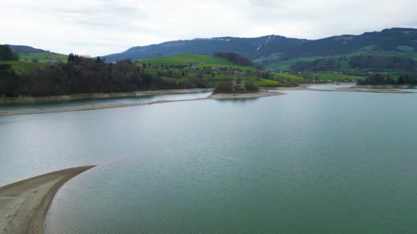 Gruyersee Der Schweiz Luftaufnahme Drohne — Stockvideo
