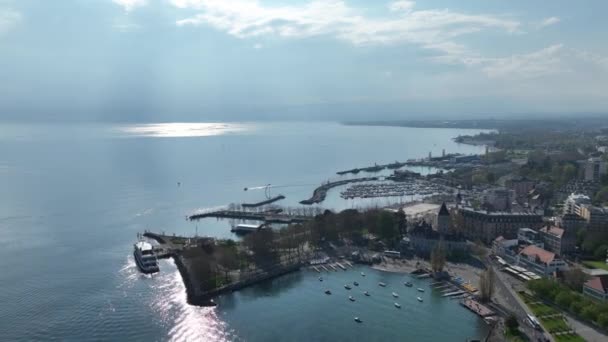 Bellissimo Lago Gruyere Svizzera Dall Alto Vista Aerea Con Drone — Video Stock