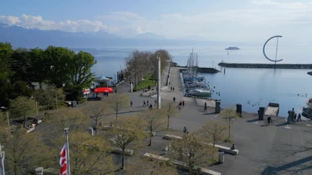 Riviera Bij Lausanne Ouchy Vanuit Lucht Bekeken Door Drone — Stockvideo