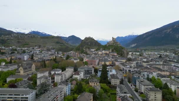 Stadt Sitten Der Schweiz Auch Sitten Von Oben Genannt Luftaufnahme — Stockvideo