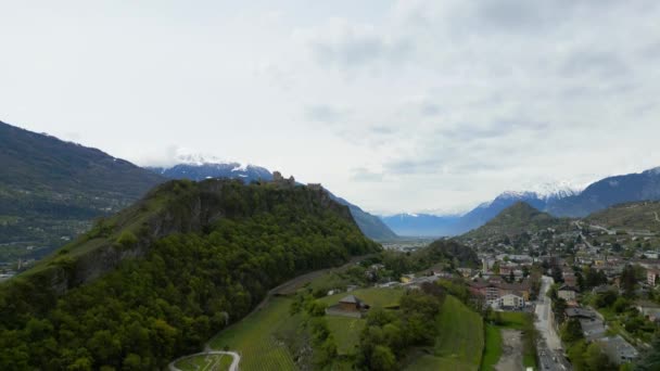 Château Valere Dans Ville Sion Suisse Vue Aérienne Par Drone — Video