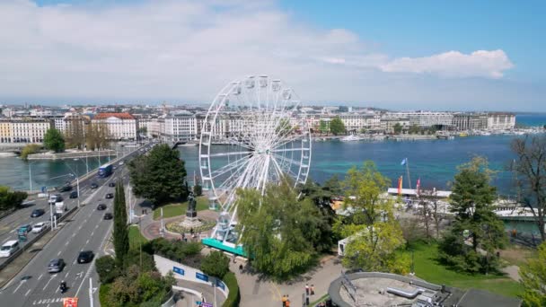 Orașul Geneva Lacul Leman Sus Într Însorită Vedere Aeriană Drona — Videoclip de stoc