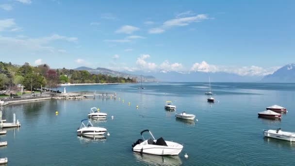 Yukarıdan Gelen Lozan Ouchy Nin Rivierası Nın Hava Manzarası — Stok video