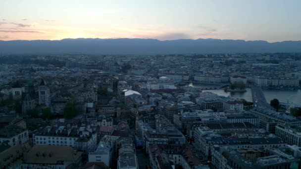 Città Ginevra Dall Alto Vista Serale Vista Aerea Con Drone — Video Stock