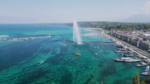 Città Ginevra Svizzera Con Lago Leman Veduta Aerea Con Drone — Video Stock