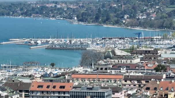 Marina Genève Prise Vue Longue Distance Vue Aérienne Par Drone — Video