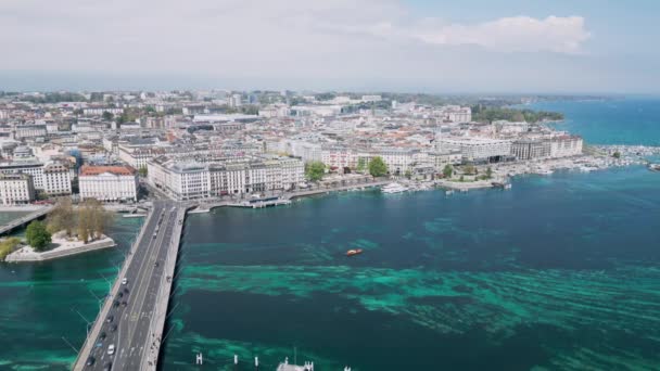 ジュネーブ市スイス上から パノラマビュー ドローンによる空撮 — ストック動画