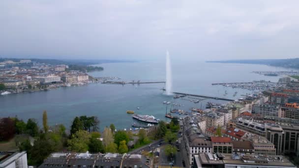 Geneva City Geneva Switzerland Panoramic View Air View Drone — стокове відео
